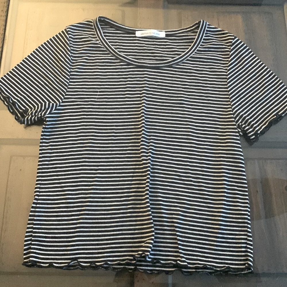 Ruffel black and white striped T-shirt, cropped